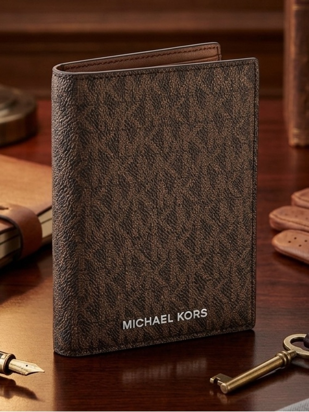 Michael Kors Jet Set Travel Credit Card Wallet  Passport Holder MK Brown Logo